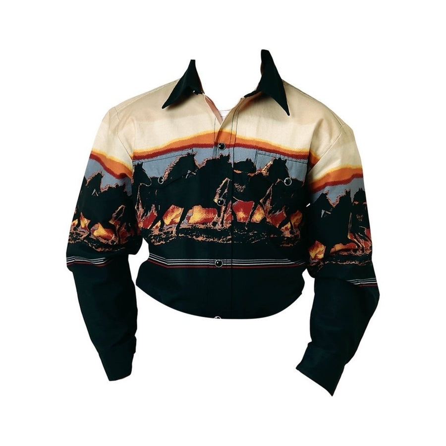 Roper Western Shirt Boys L/S Scenic Horse Border 03-030-0421-0106 BL Image 1