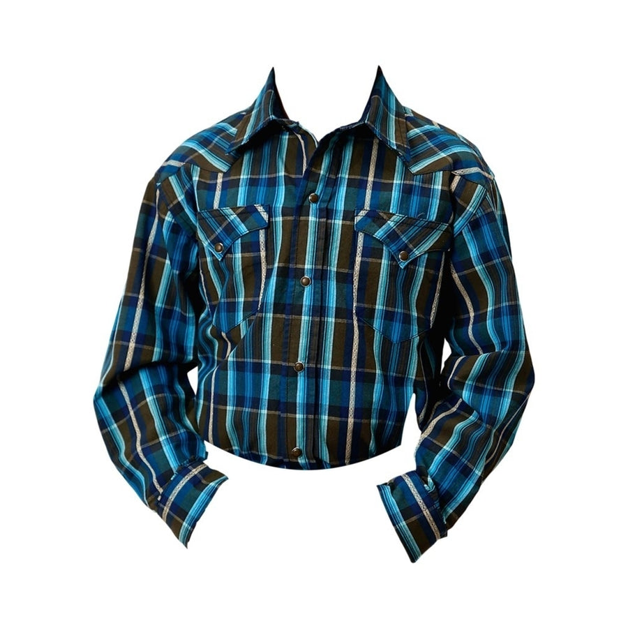 Roper Western Shirt Boys L/S Diamond Plaid Blue 03-030-0062-0109 BU Image 1