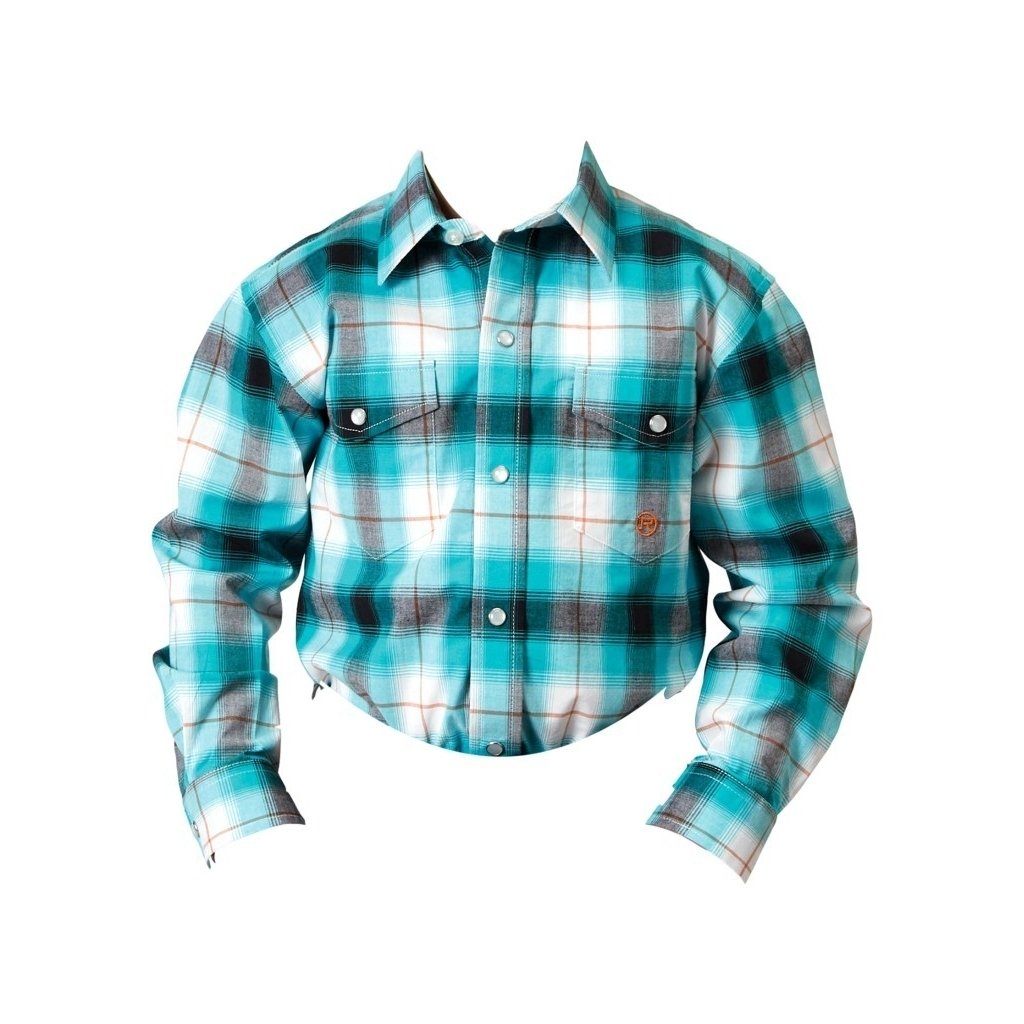 Roper Western Shirt Boys L/S Snap Plaid Turquoise 03-030-0278-2111 BU Image 1