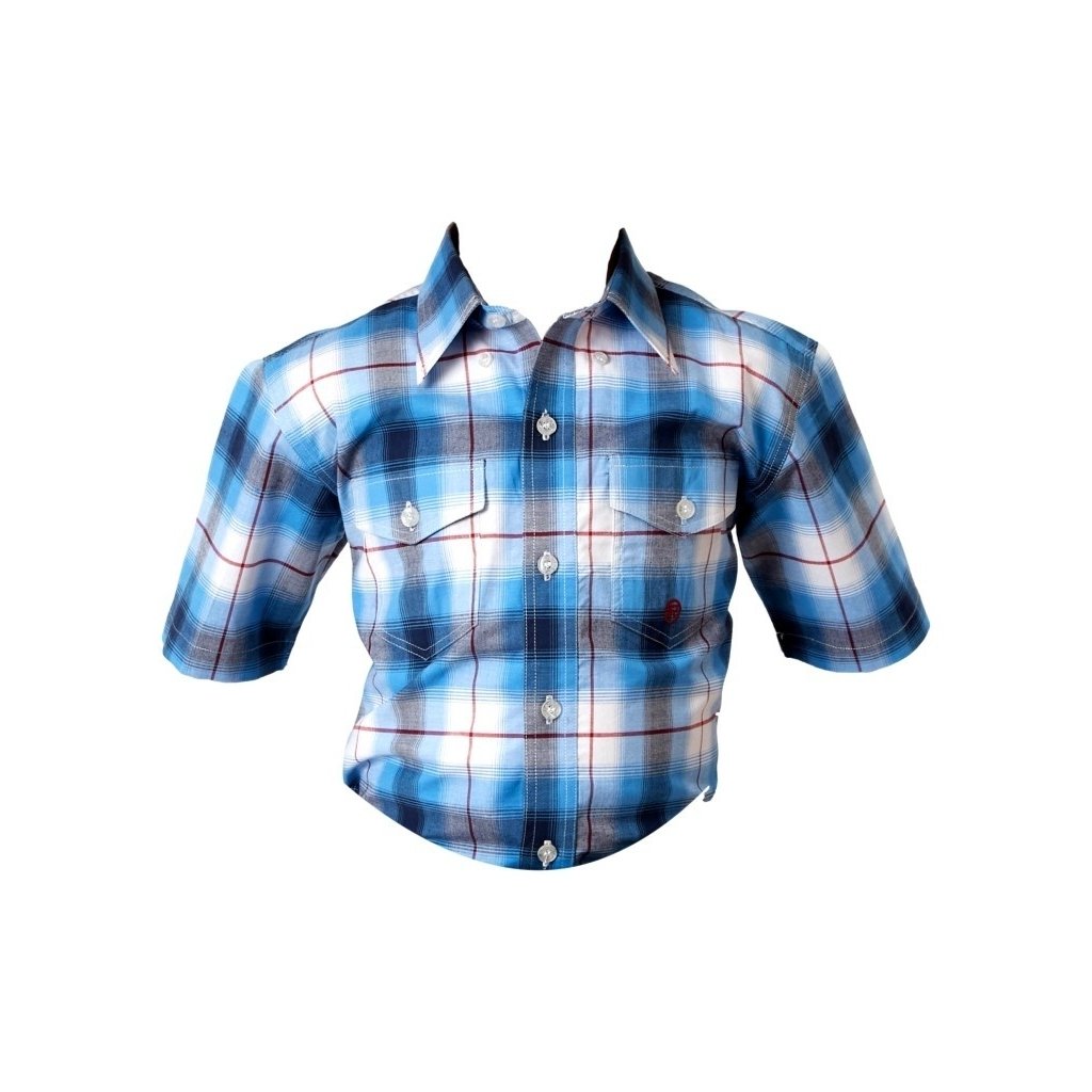 Roper Western Shirt Boys S/S Plaid Buttons Blue 03-031-0378-2110 BU Image 1