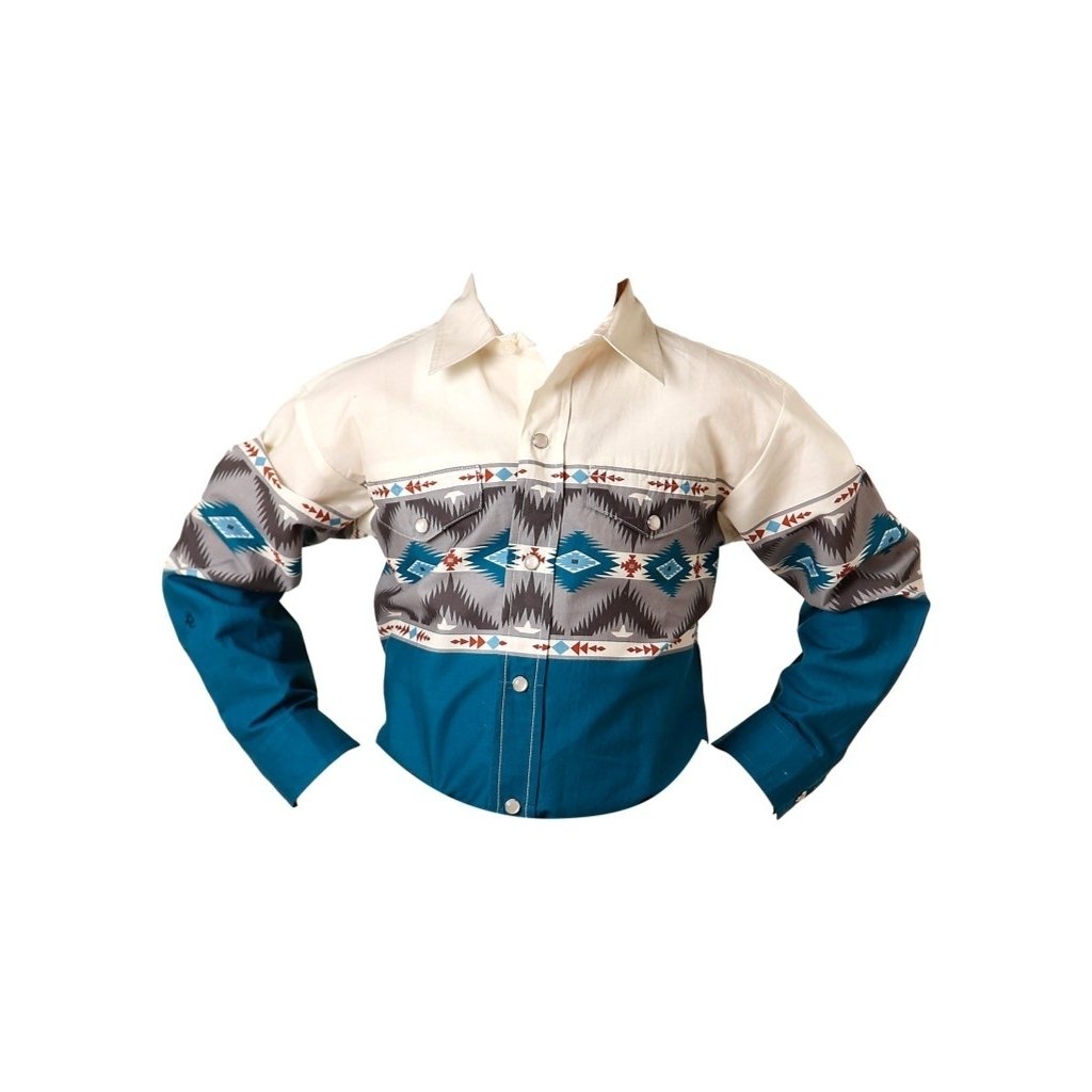 Roper Western Shirt Boys L/S Sawtooth Border Blue 03-030-0431-0609 BU Image 1