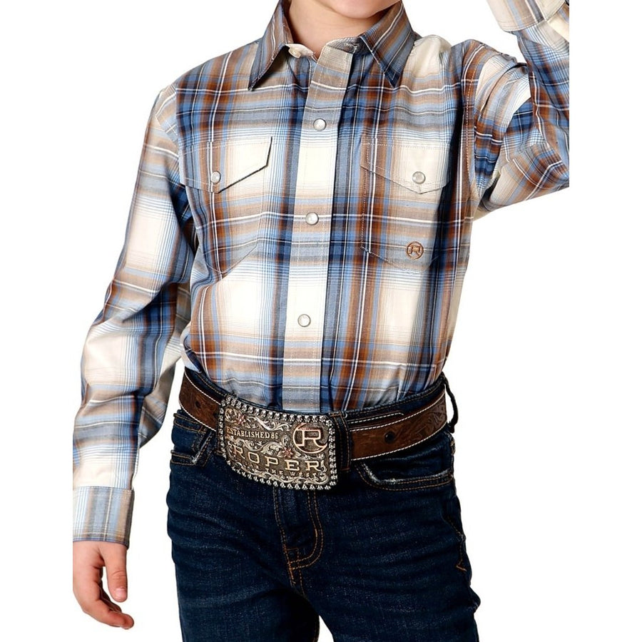 Roper Western Shirt Boys L/S Desert Plaid Blue 03-030-0278-1051 BU Image 1