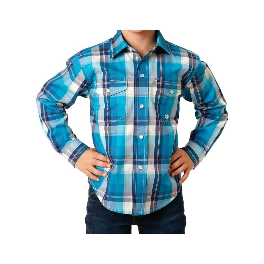 Roper Western Shirt Boys L/S Plaid Snap Front Blue 03-030-0278-7033 BU Image 1