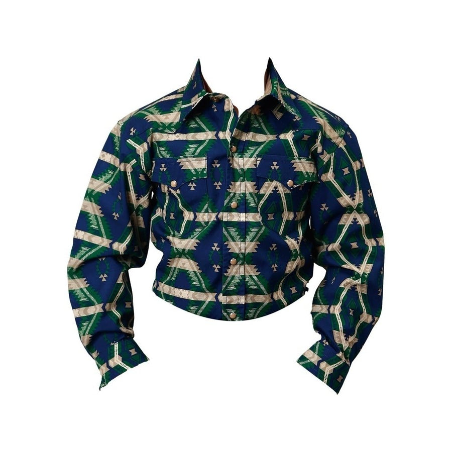 Roper Western Shirt Boys L/S Aztec Print Snap Blue 03-030-0482-0105 BU Image 1