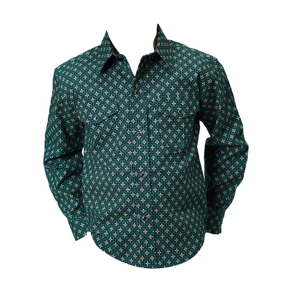 Roper Western Shirt Boys L/S Cross Walk Forest 03-030-0225-1001 BU Image 1