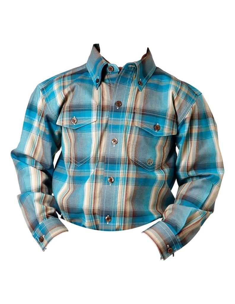 Roper Western Shirt Boys L/S Plaid Button Turq 03-030-0378-7029 BU Image 1