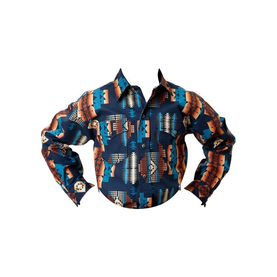 Roper Western Shirt Boys L/S Aztec Print Snap Blue 03-030-0485-0613 BU Image 1