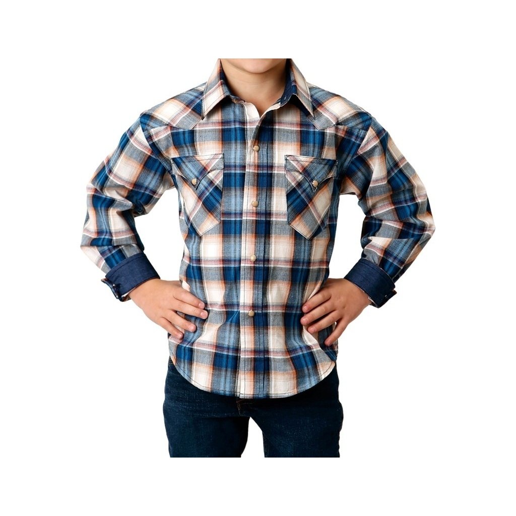 Roper Western Shirt Boys L/S Plaid Snap Front Blue 03-030-0062-0754 BU Image 1