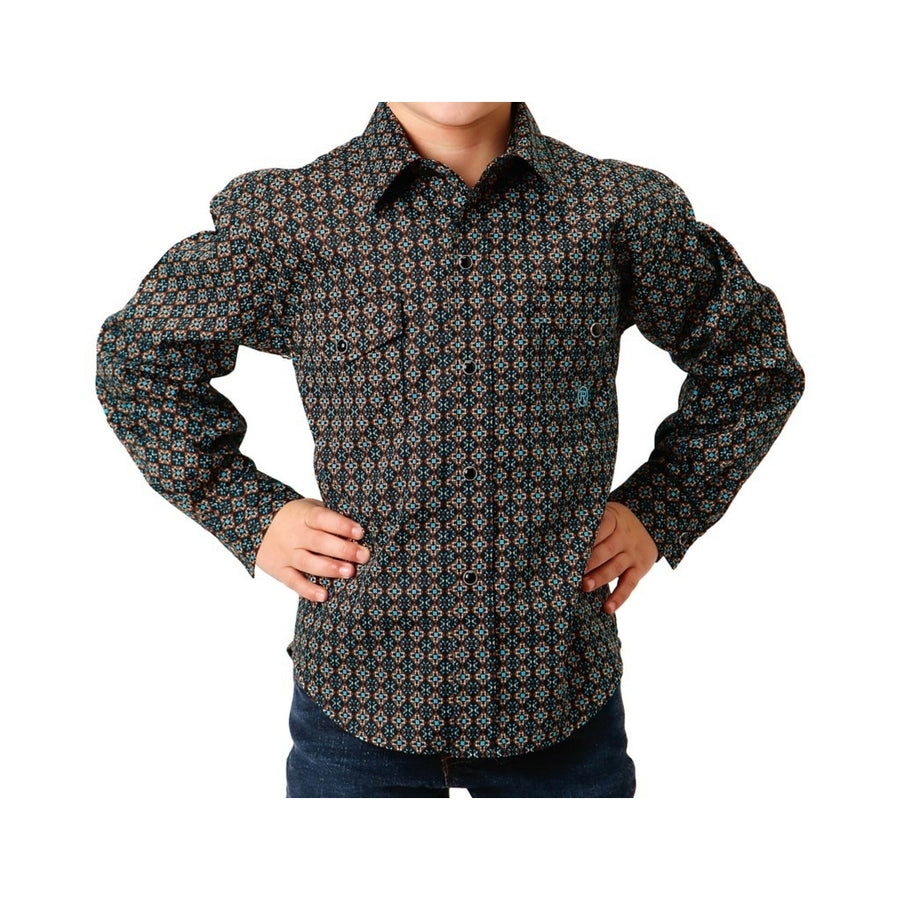 Roper Western Shirt Boys L/S Print Snap Brown 03-030-0225-6015 BR Image 1