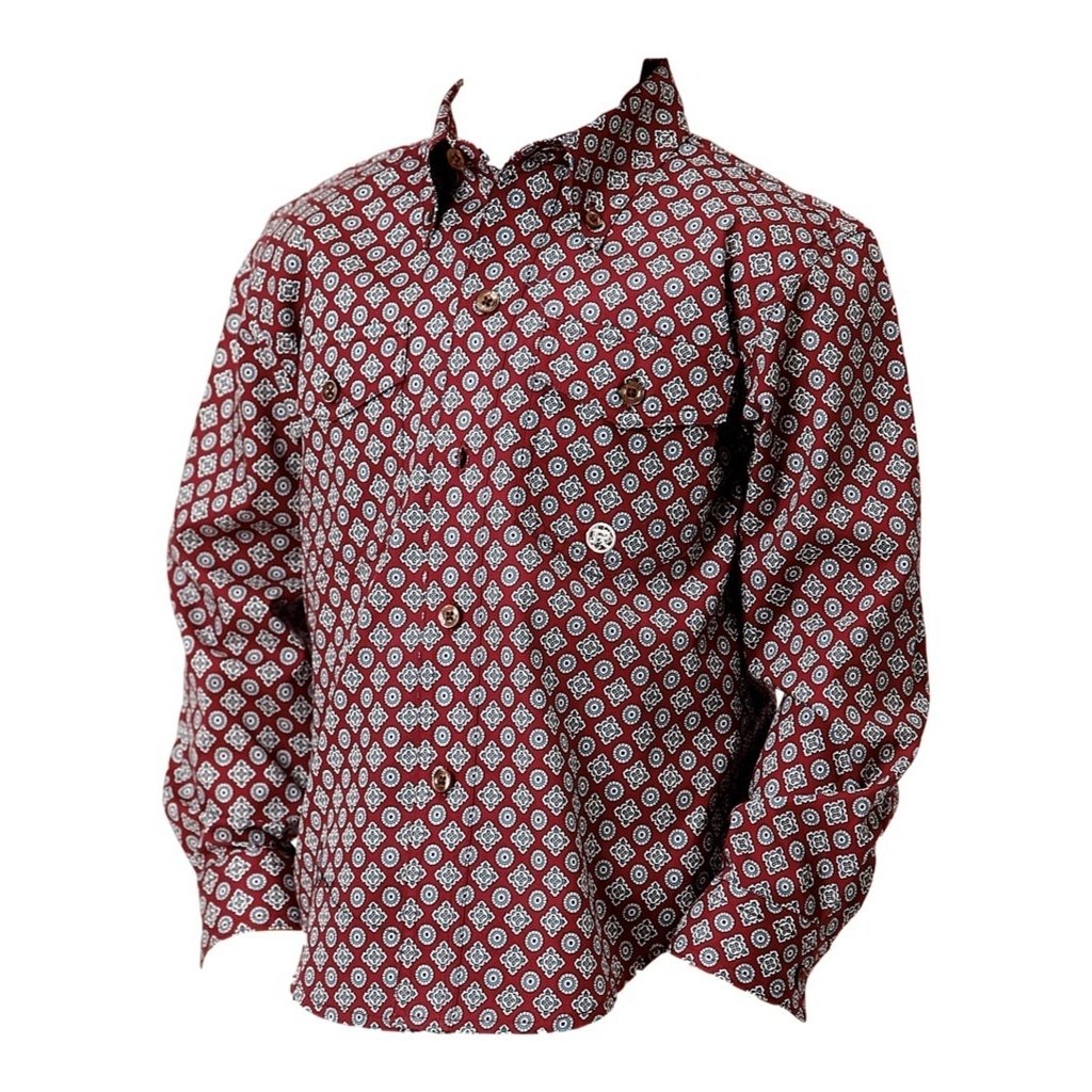 Roper Western Shirt Boys L/S Print Button Wine 03-030-0325-6010 WI Image 1