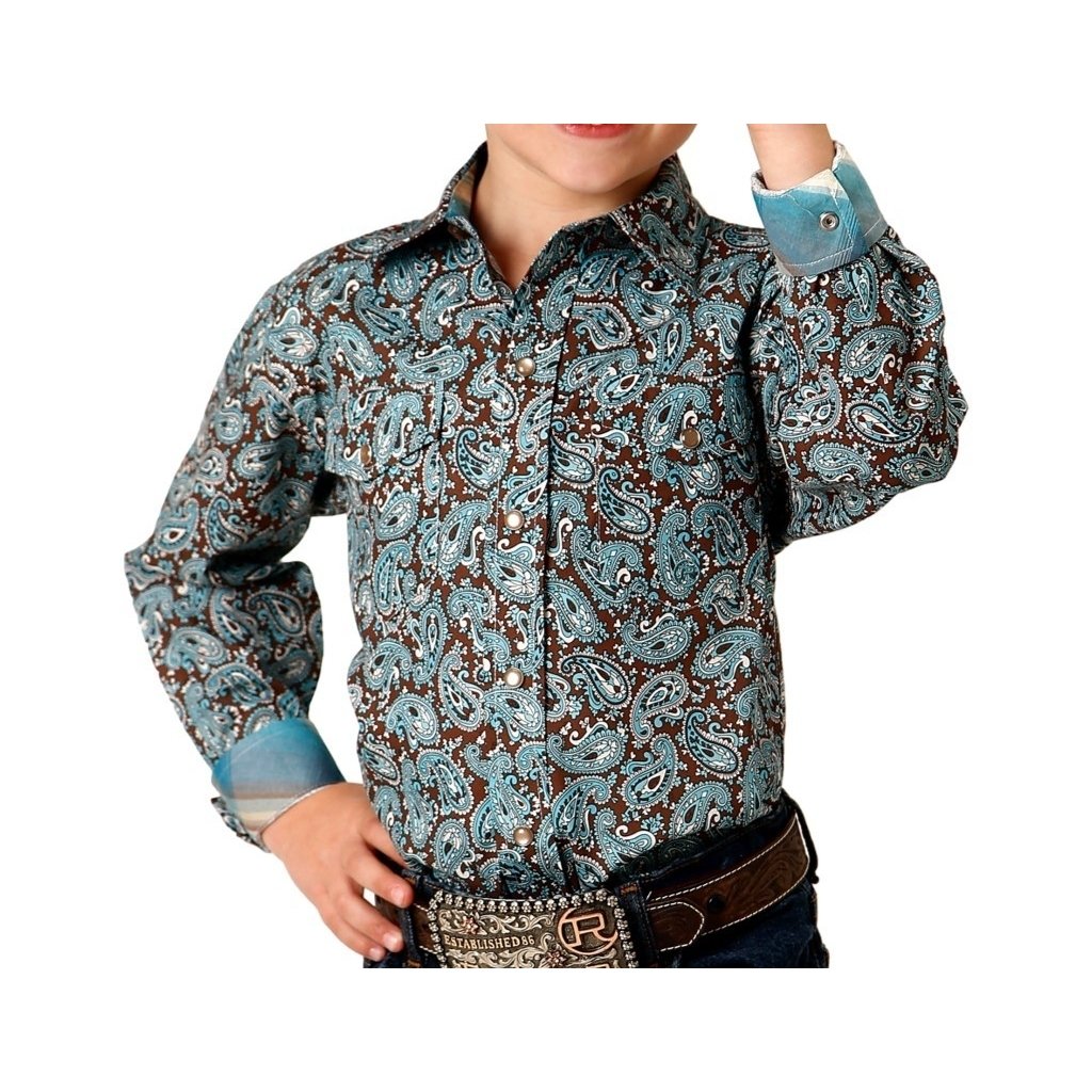 Roper Western Shirt Boys L/S Paisley Snap Turq 03-030-0225-6017 BU Image 1