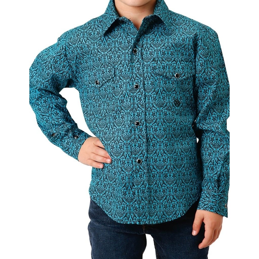 Roper Western Shirt Boys L/S Print Snap Green 03-030-0225-6016 GR Image 1