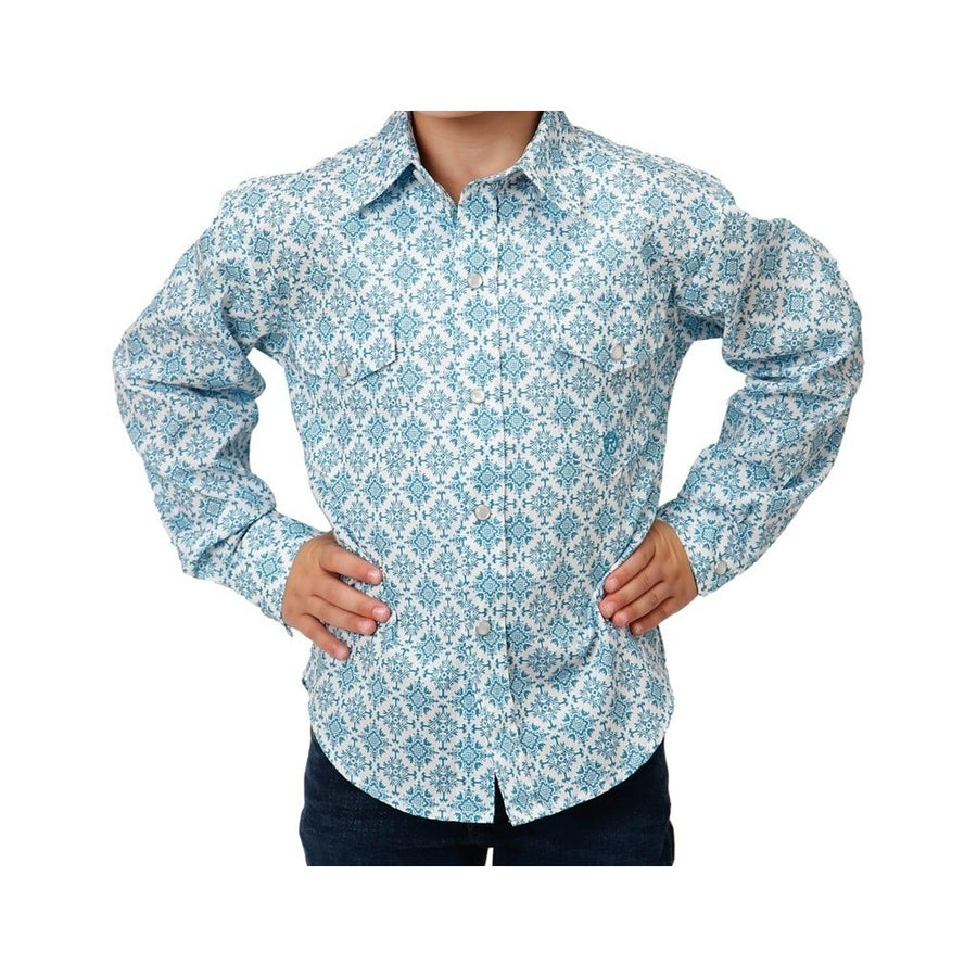 Roper Western Shirt Boys L/S Allover Snap Blue 03-030-0225-4023 BU Image 1