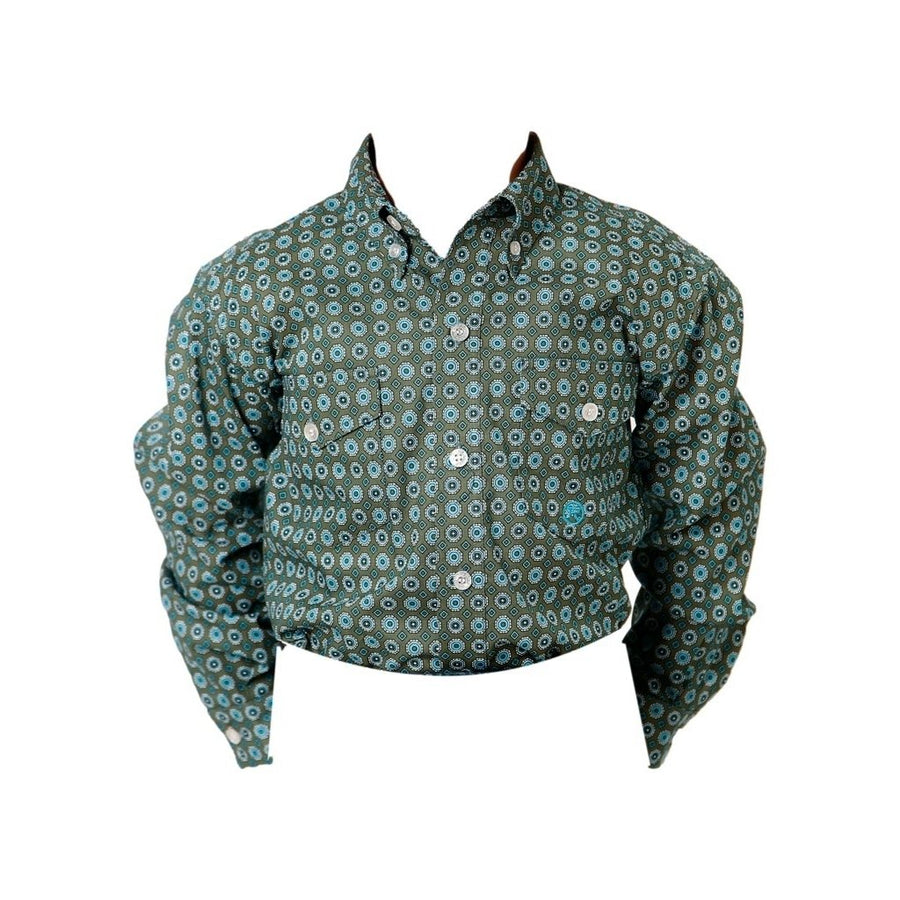 Roper Western Shirt Boys L/S Allover Button Green 03-030-0325-4024 GR Image 1