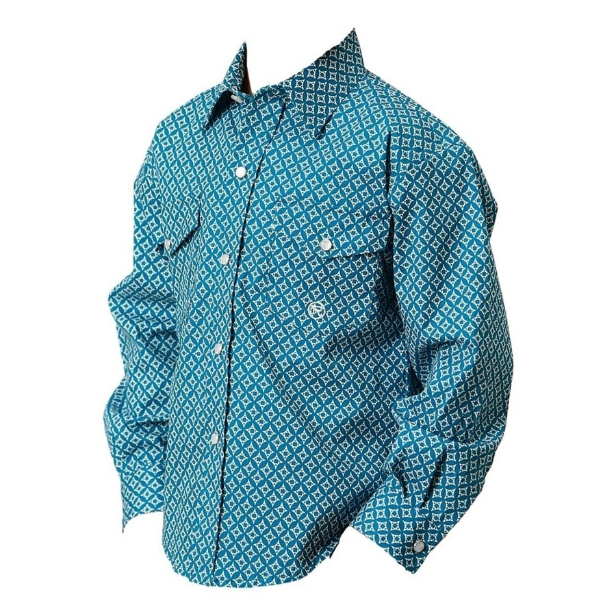 Roper Western Shirt Boys L/S Print Snap Turquoise 03-030-0225-6019 BU Image 1