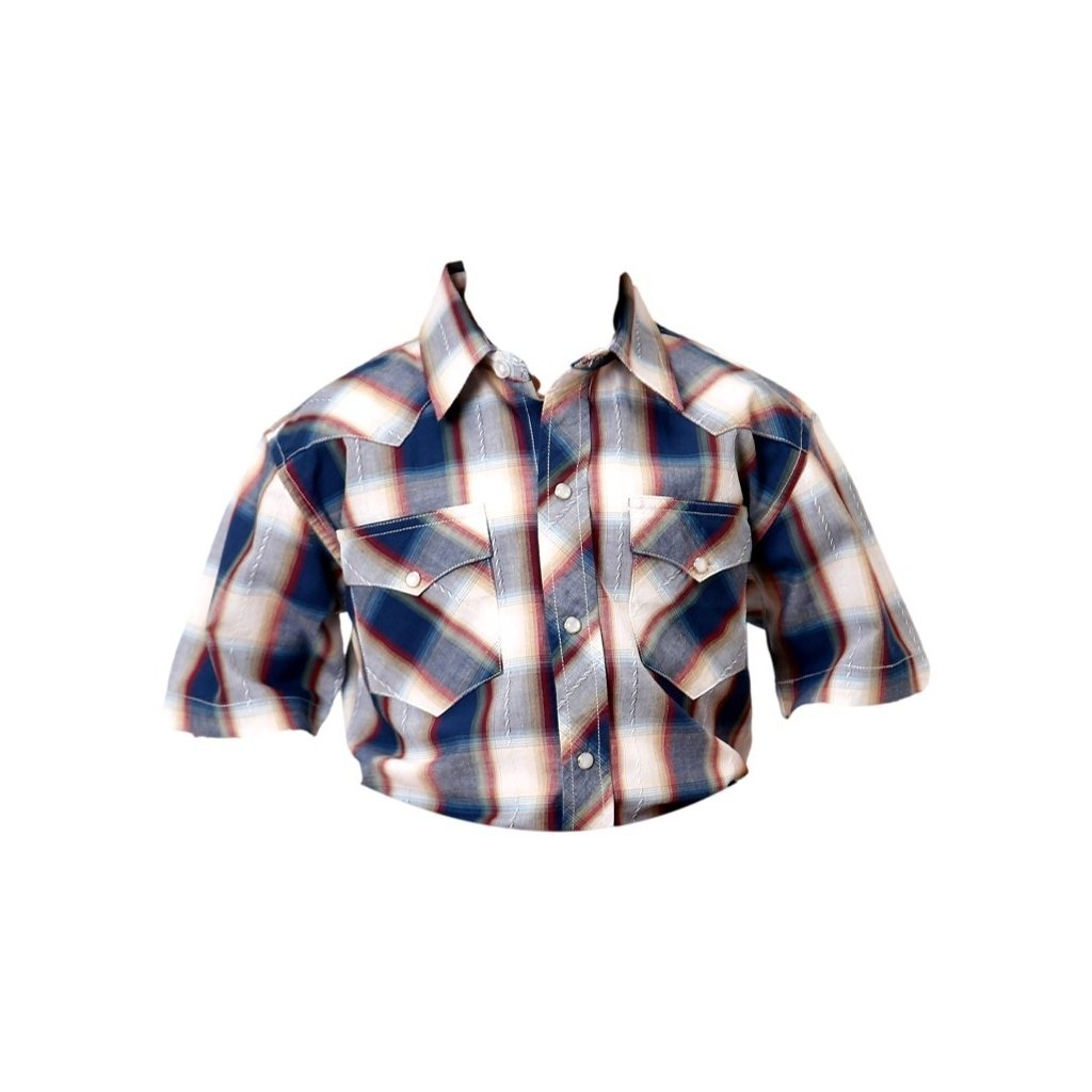 Roper Western Shirt Boys S/S Plaid Pearl Snap Blue 03-031-0062-0481 BU Image 1