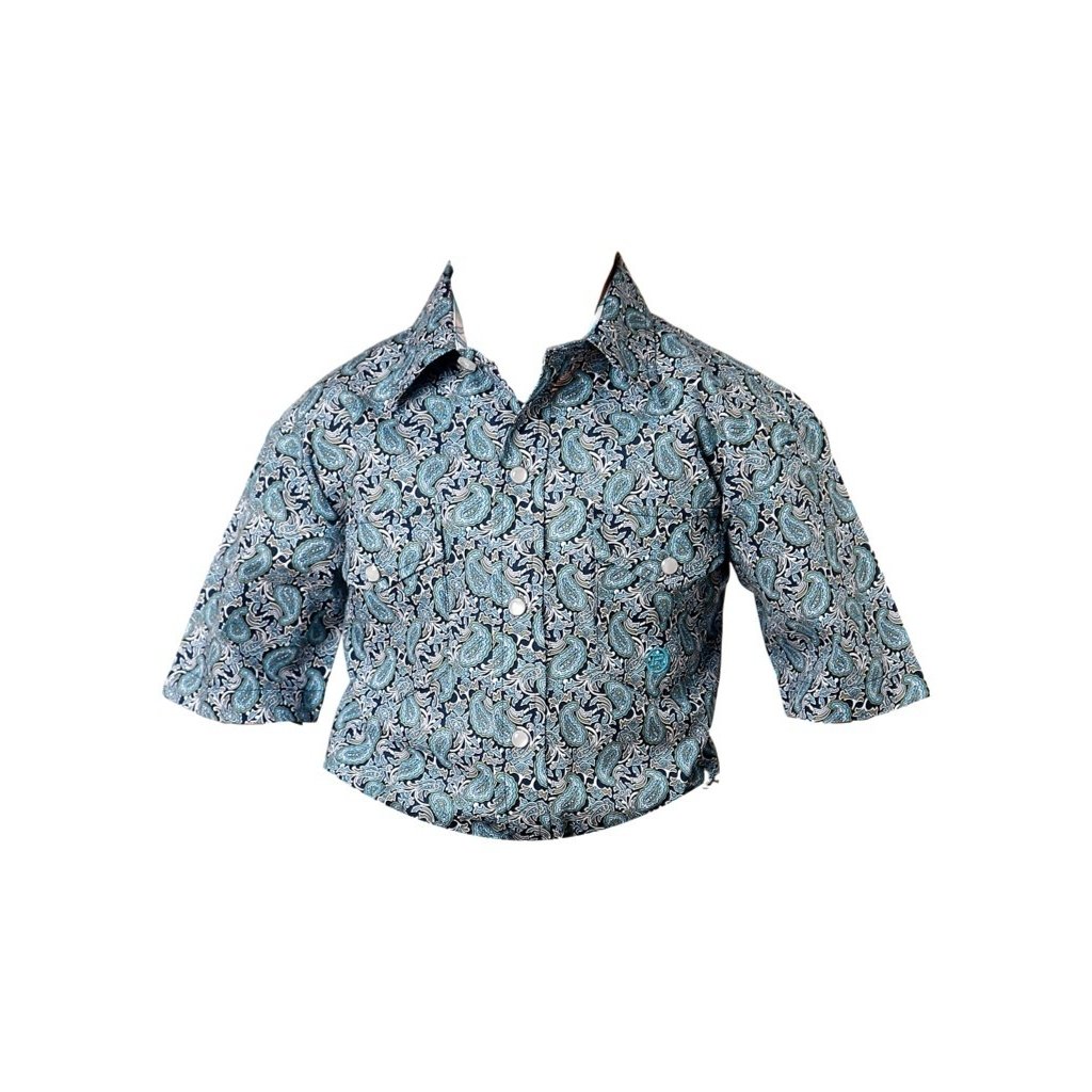 Roper Western Shirt Boys S/S Paisley Snap Blue 03-031-0225-4025 BU Image 1