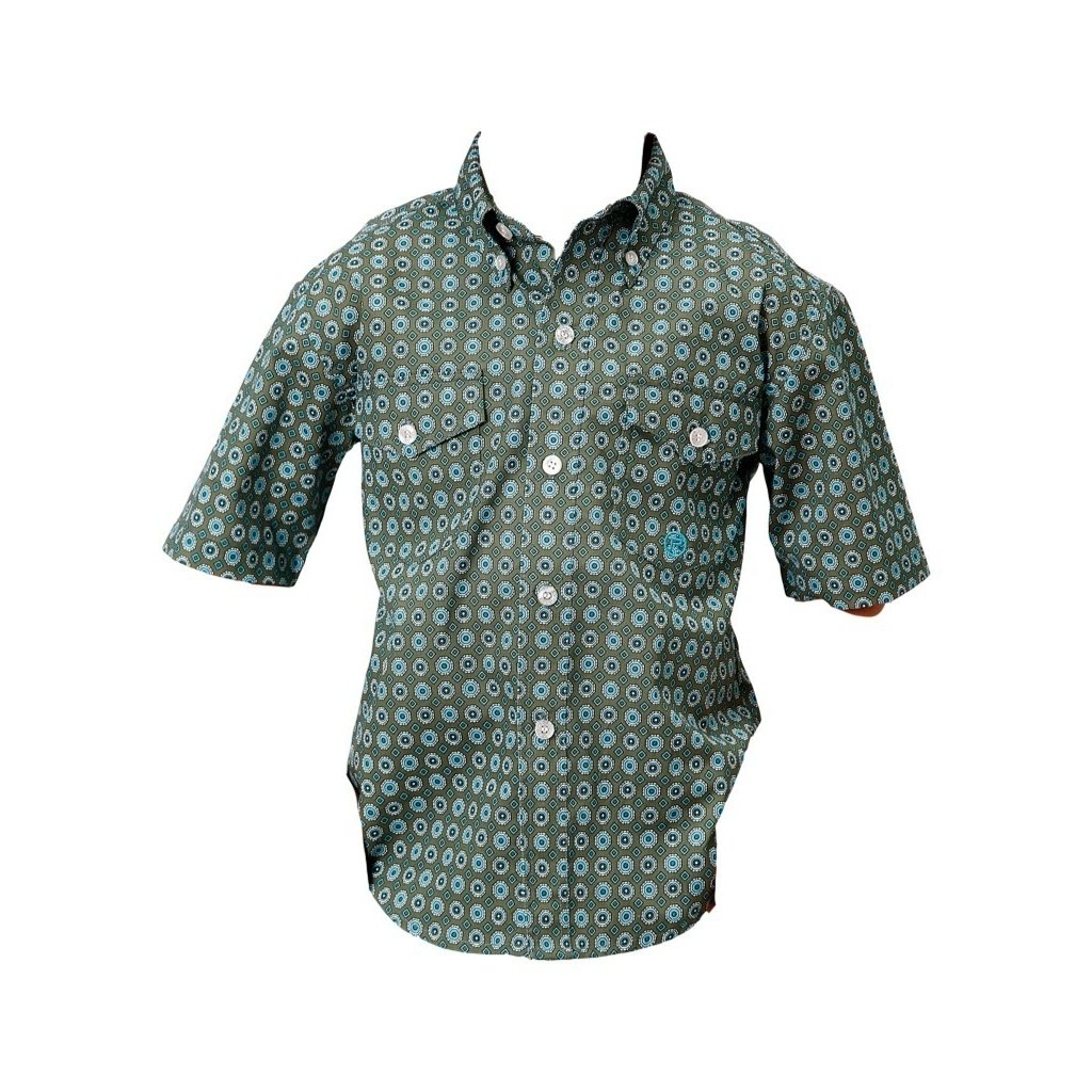 Roper Western Shirt Boys S/S Allover Button Green 03-031-0325-4024 GR Image 1