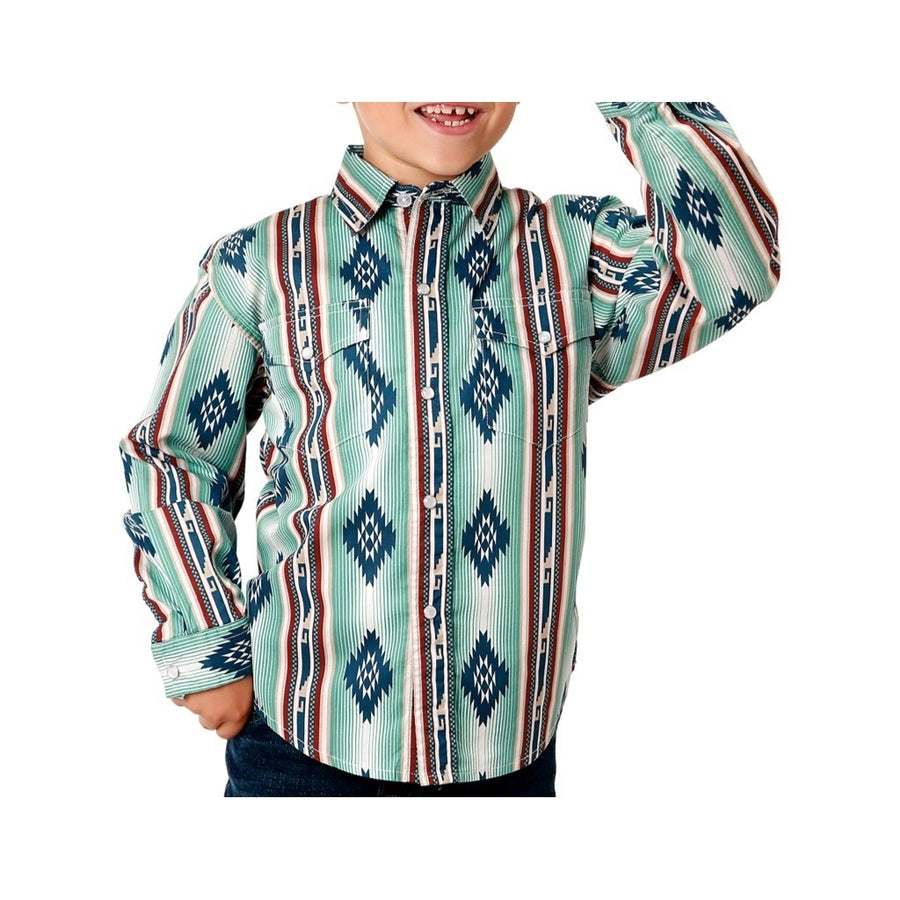 Roper Western Shirt Boys L/S Aztec Snap Blue 03-030-0485-0415 BU Image 1