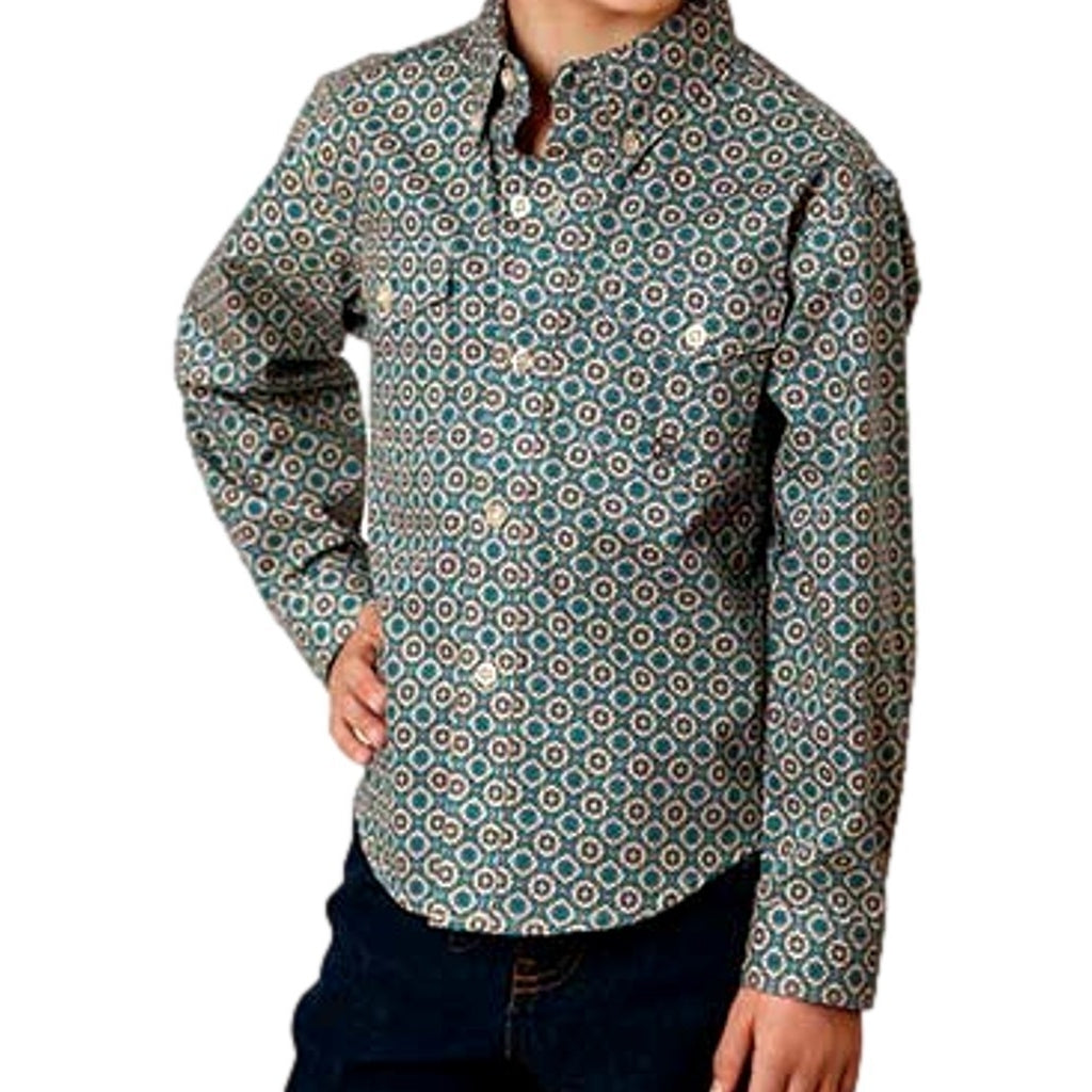 Roper Western Shirt Boys Long Sleeve Button Teal 03-030-0325-0166 BU Image 1