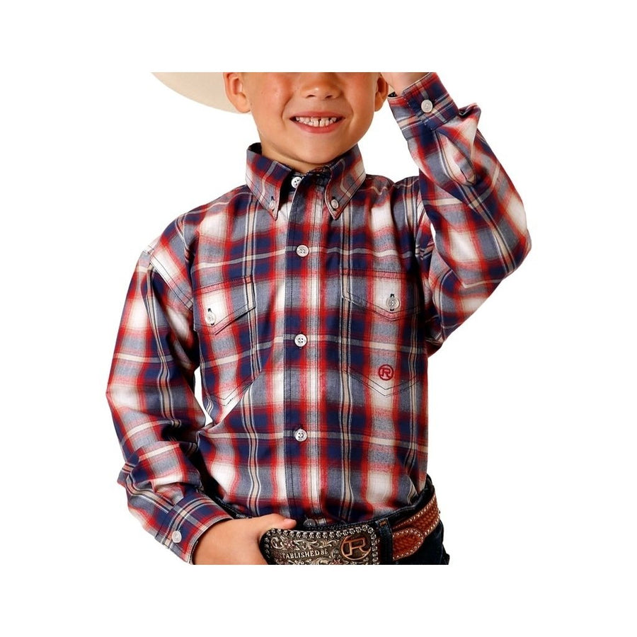 Roper Western Shirt Boys L/S Allover Button Blue 03-030-0378-5012 BU Image 1