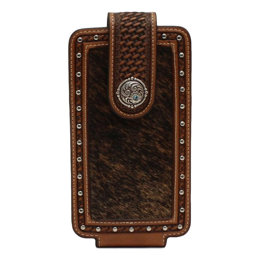 Nocona Western Cell Phone Case Calf Hair Round Concho Brown 0696002 Image 1