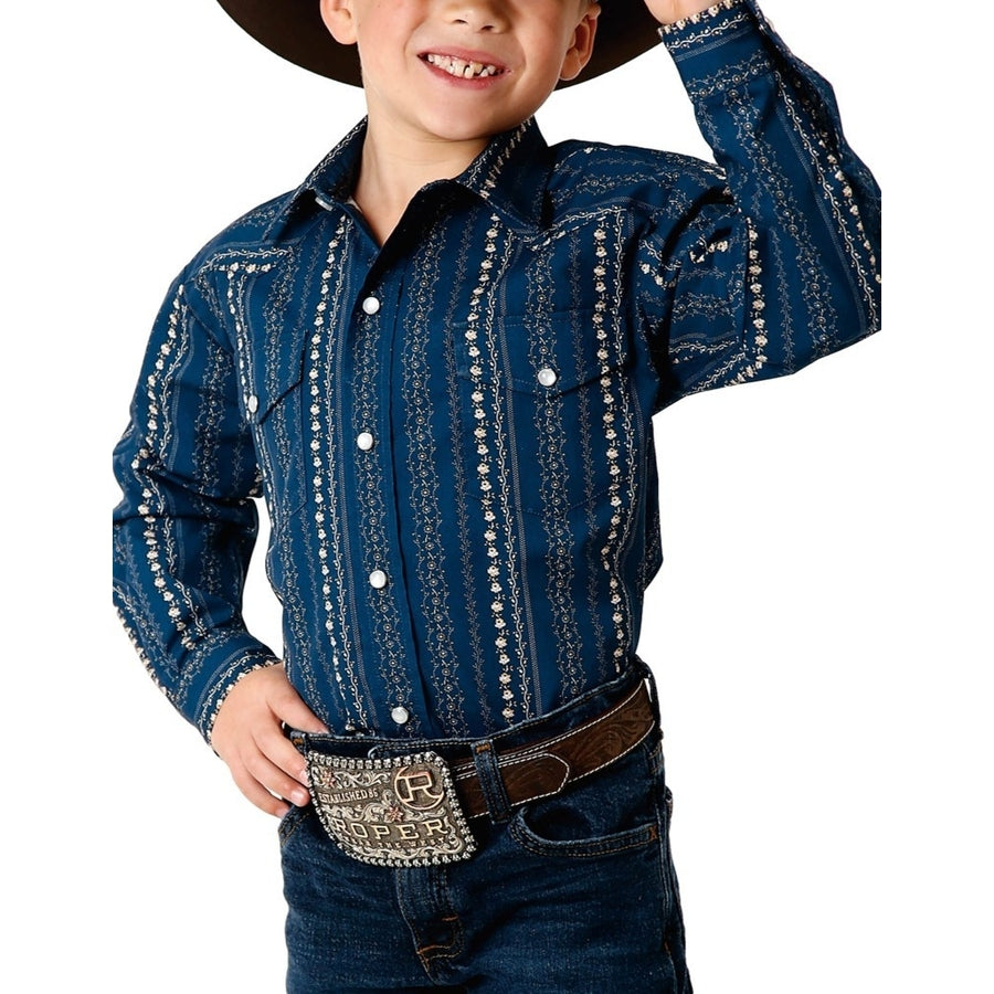 Roper Western Shirt Boys L/S Print Snap Blue 01-030-0019-0710 BU Image 1