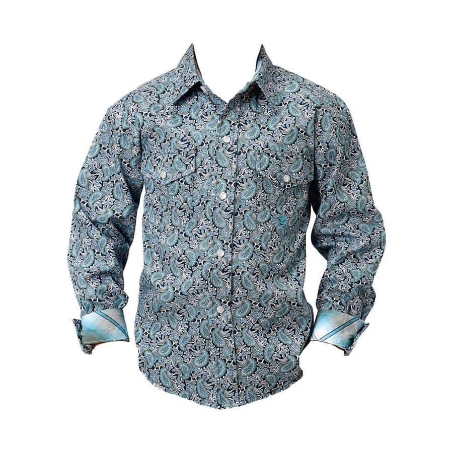 Roper Western Shirt Boys L/S Allover Snap Blue 03-030-0225-4025 BU Image 1