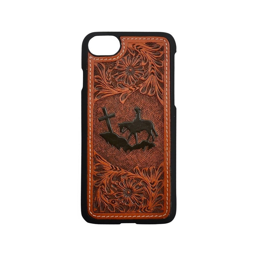 3D Western Cell Phone Case Crackle Leather Studs Brown DPH901 Image 1