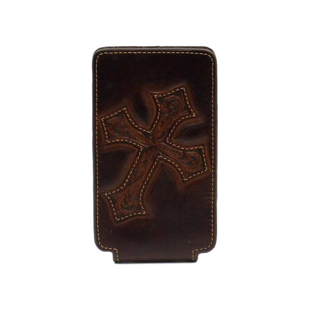 Nocona Western Cell Phone Case Cross Leather Med Brown 0695644 Image 1