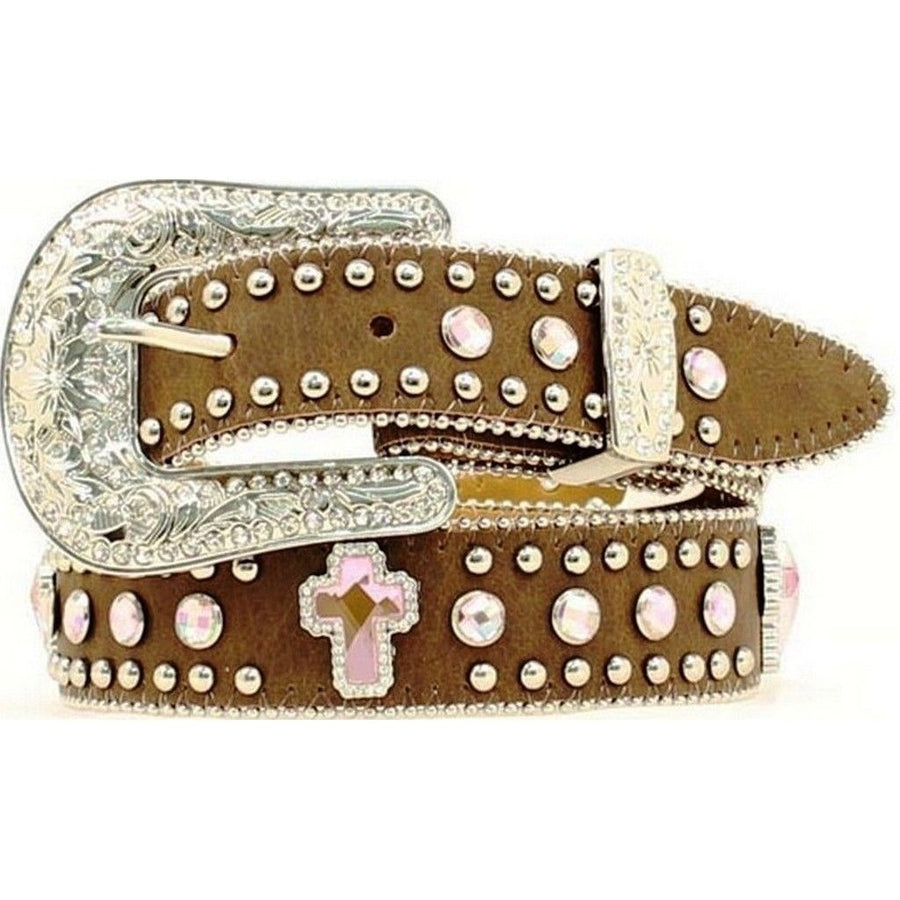 Nocona Western Belt Girls Cross Crystals Distressed Pink N4425644 Image 1