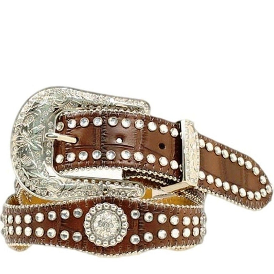 Nocona Western Belt Girls Gator Print Crystals Mocha N4426002 Image 1