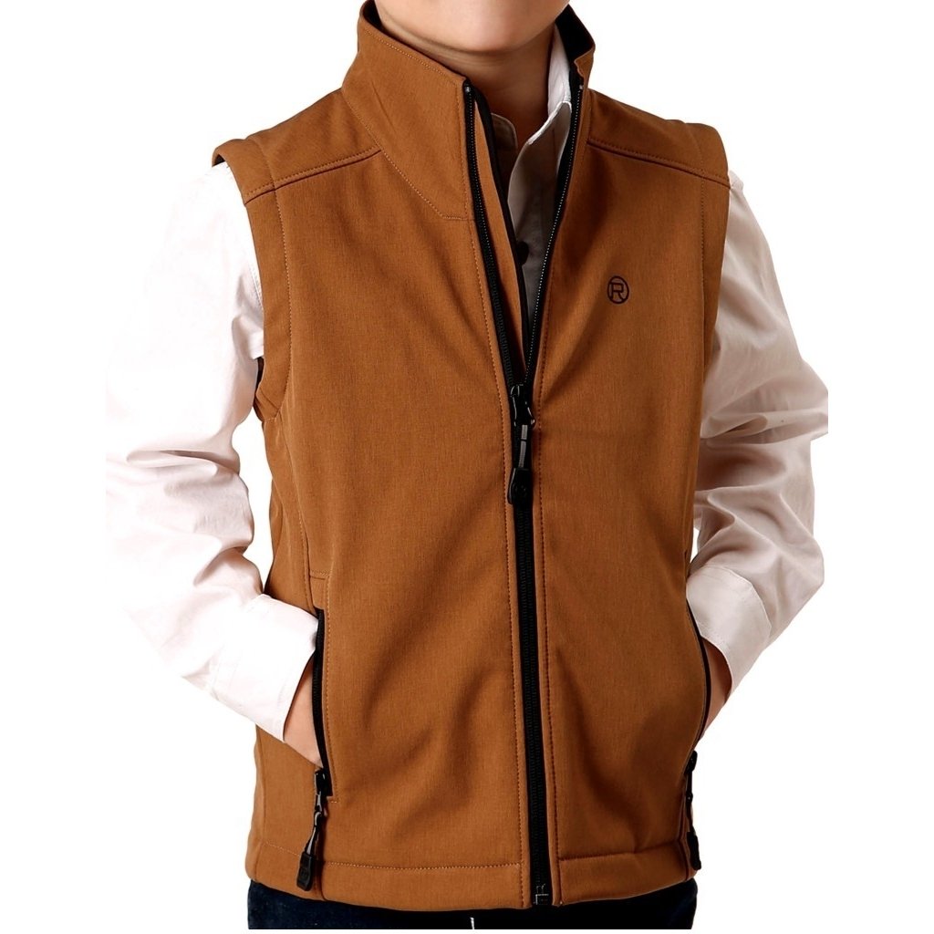 Roper Western Vest Boys Softshell Zip Logo Brown 03-397-0782-6145 BR Image 1