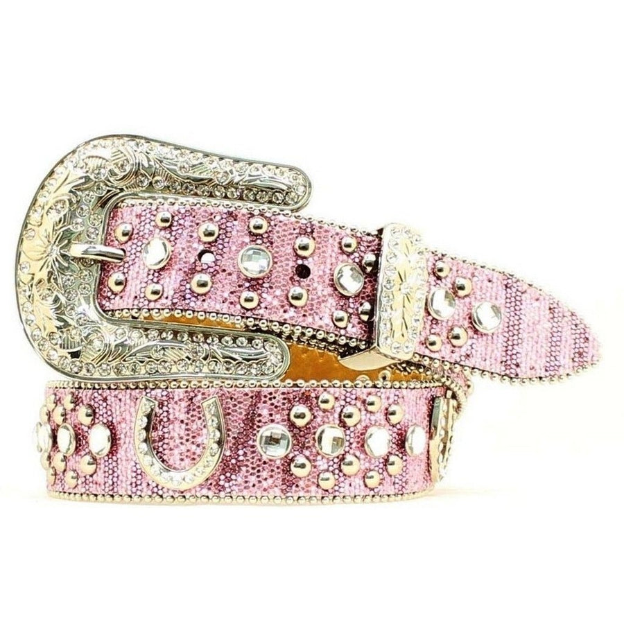 Nocona Western Belt Girls Floral Horseshoe Glitter Pink N4411030 Image 1