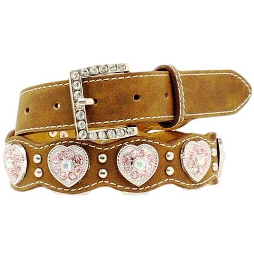 Nocona Western Belt Girls Rhinestones Heart Saddle Pink N4427044 Image 1