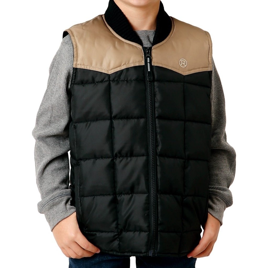 Roper Western Vest Boys Poly Filled Zip Black 03-397-0763-0534 BL Image 1