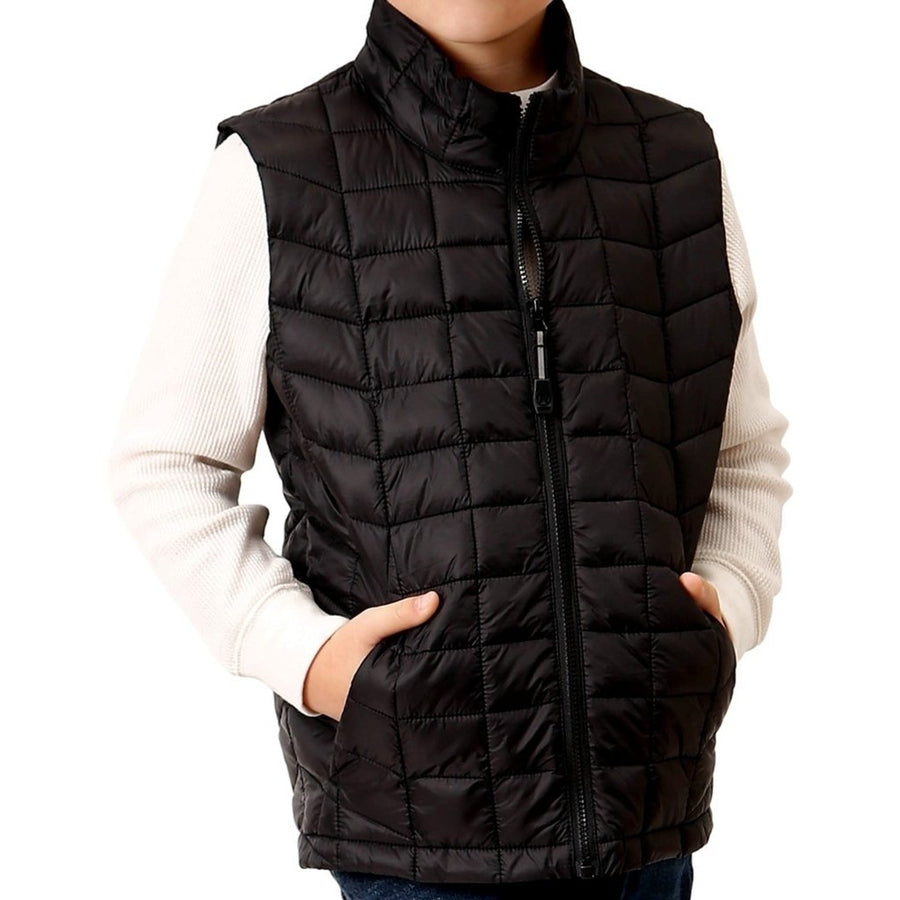 Roper Western Vest Boys Quilted Zip Black 03-397-0695-6186 BL Image 1