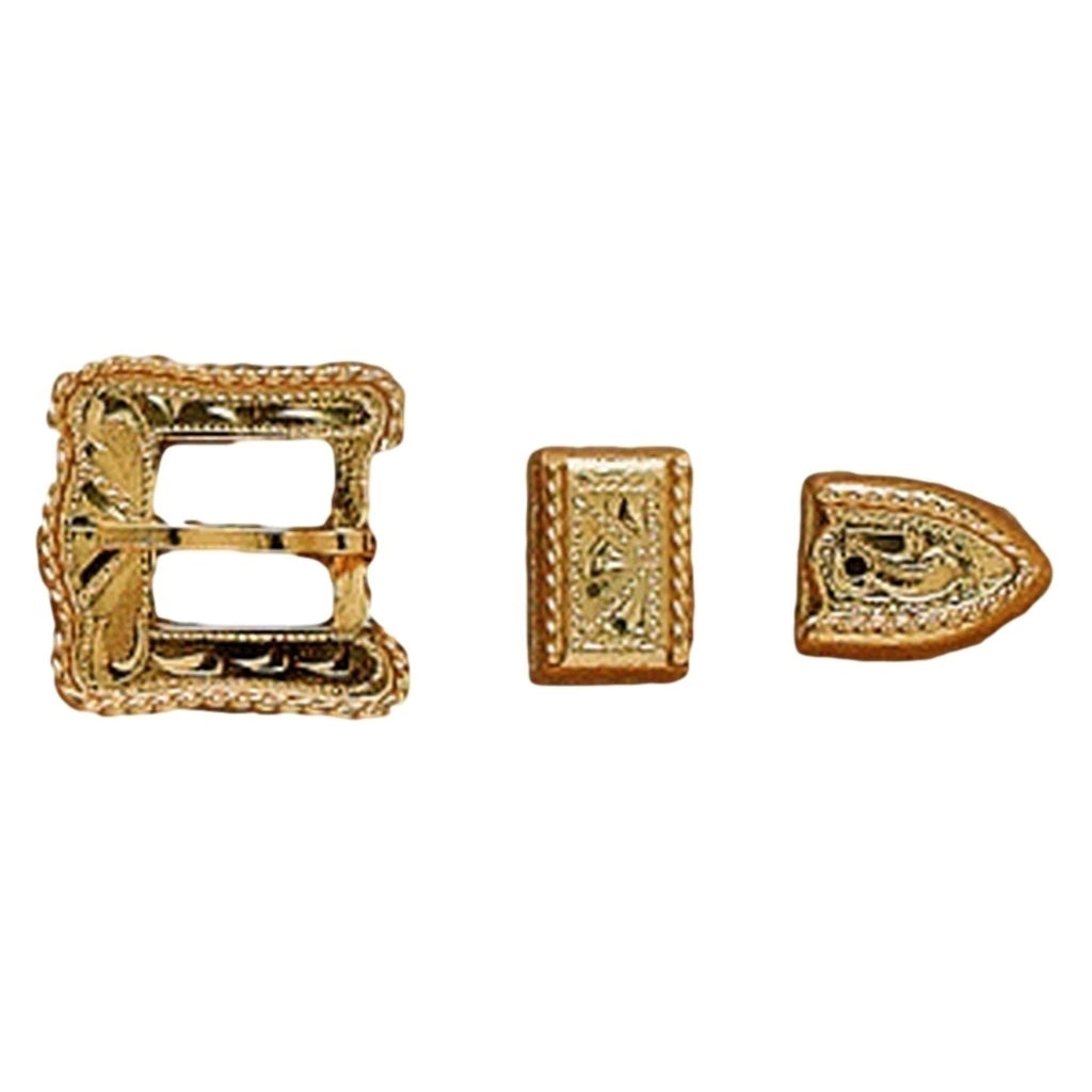 MandF Western Hat Band Buckle Quality 3 Piece Set 3/8" Gold 01122 Image 1