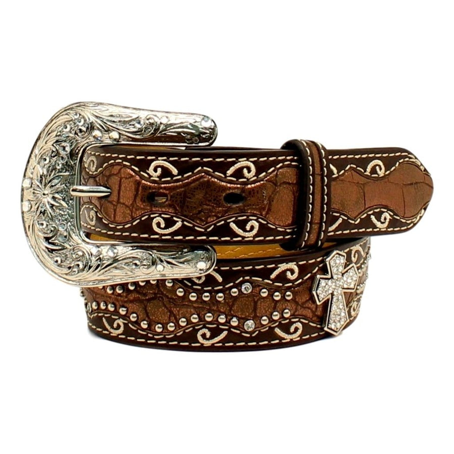 Ariat Western Belt Girls Croco Cross Conchos Bling Brown A1302802 Image 1