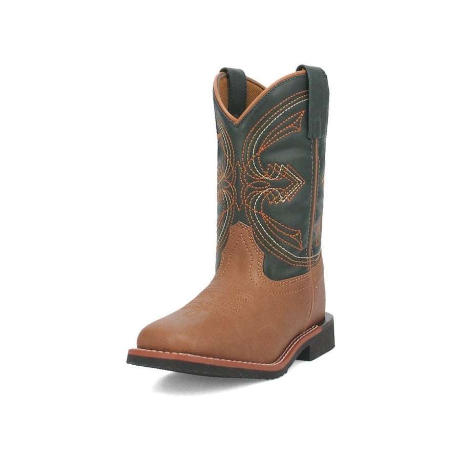 Laredo Western Boots Boys Wyler 9" Shaft Broad Square Tan Green LC3574 Image 1