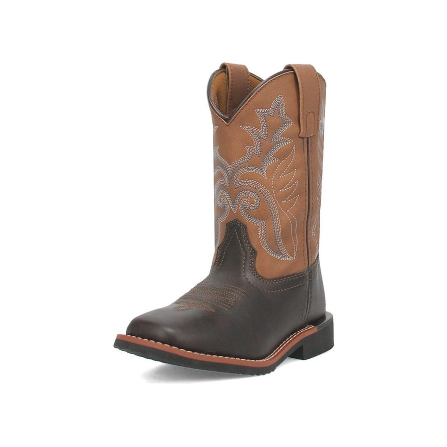 Laredo Western Boots Boys Bexley Man Made Dark Brown Tan LC2571 Image 1