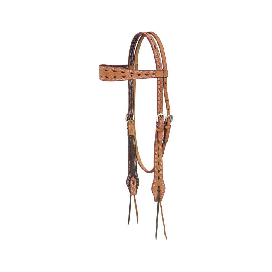 Tough 1 Headstall Branson Buckstitch Wide Browband Brown 45-2970 Image 1