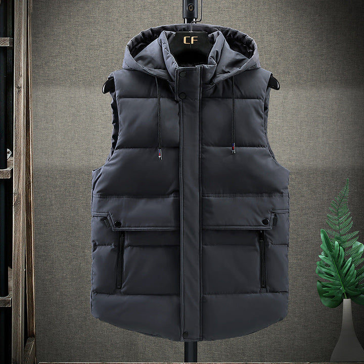 Down Hooded Vest Mens Student Waistcoat Cotton Jacket Image 1