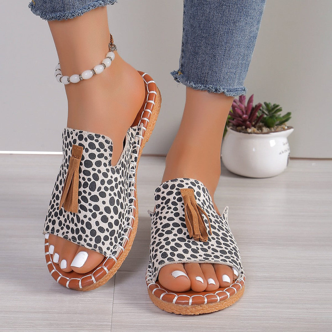 Fringe Leopard Open Toe Sandals Image 4