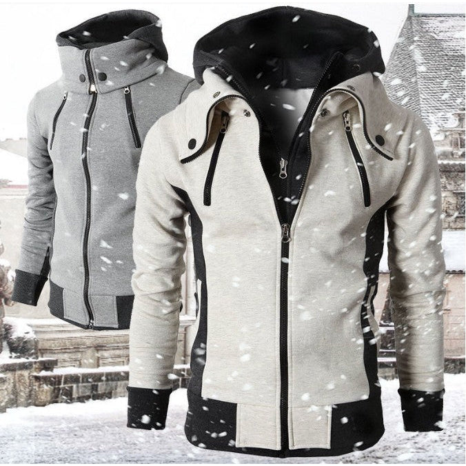 Mens Zip UP Hooded Jacket Fake Two Piece Sports Cardigan Casual Slim Sweatshirt Jacket Image 1