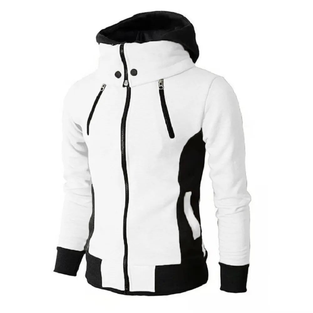 Mens Zip UP Hooded Jacket Fake Two Piece Sports Cardigan Casual Slim Sweatshirt Jacket Image 1