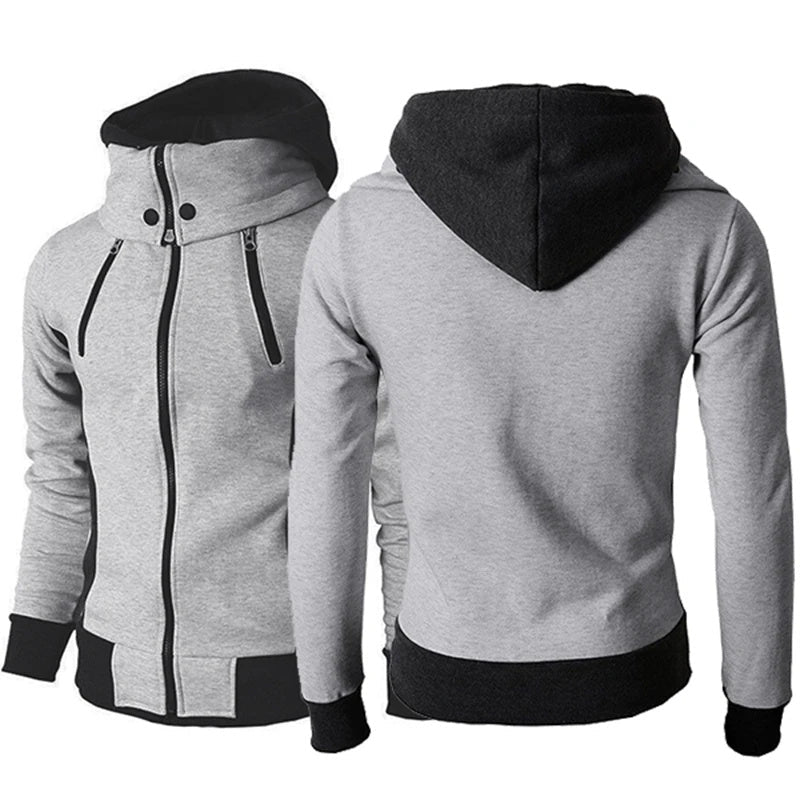 Mens Zip UP Hooded Jacket Fake Two Piece Sports Cardigan Casual Slim Sweatshirt Jacket Image 4