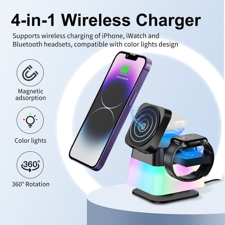 4 In 1 Rotatable Colorful Lighting Wireless Charger Stand For Phone 15 14 13 12 Pro Max 8 7 Holder Magnetic Fast Image 1