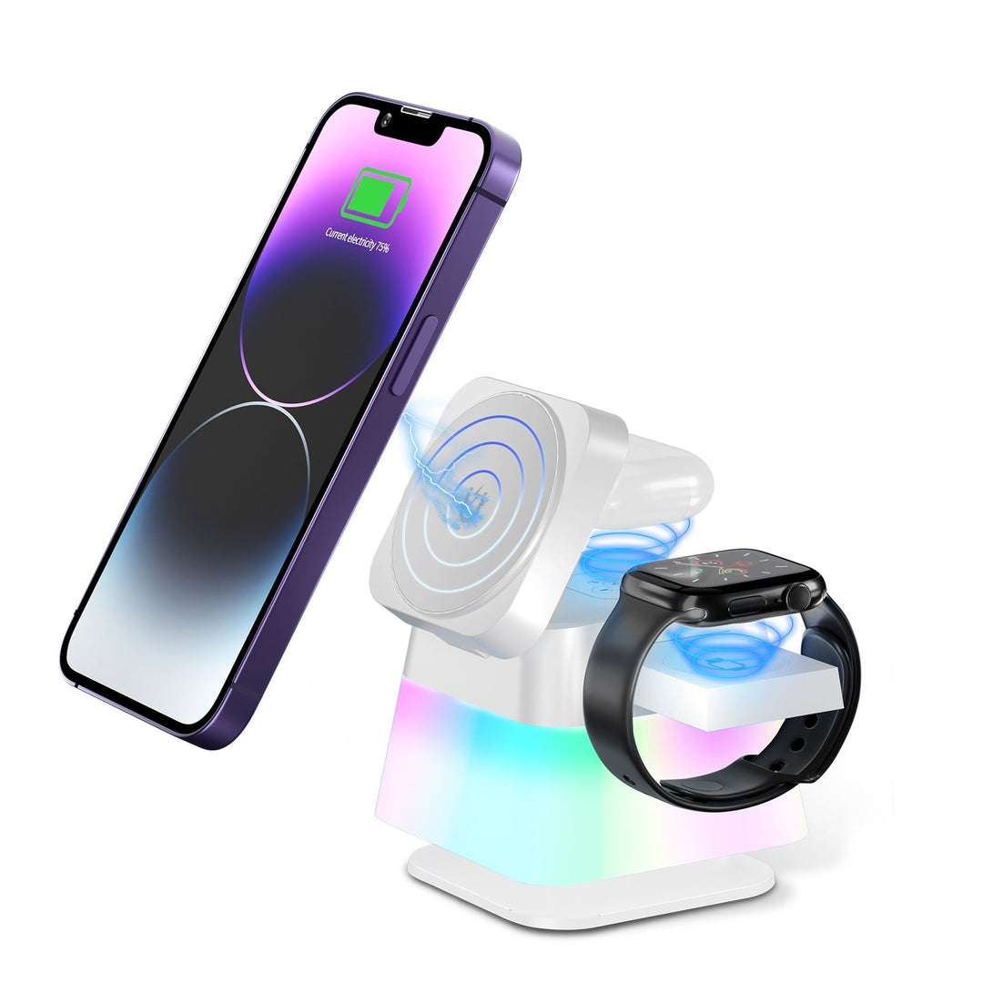 4 In 1 Rotatable Colorful Lighting Wireless Charger Stand For Phone 15 14 13 12 Pro Max 8 7 Holder Magnetic Fast Image 3