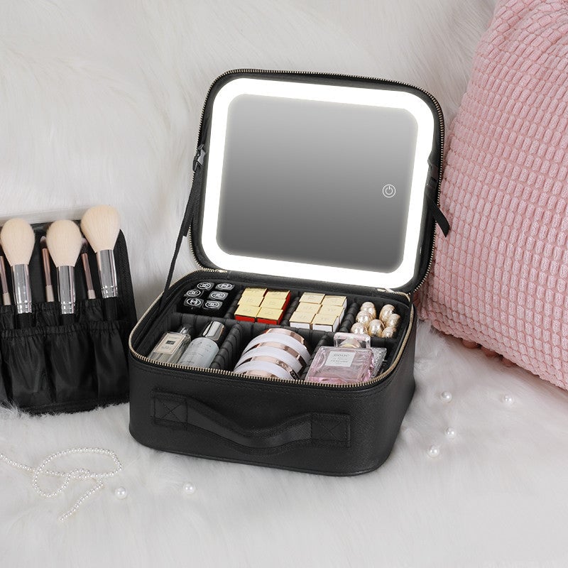 Smart LED Cosmetic Case With Mirror Cosmetic Bag Large Capacity Fashion Portable Storage Bag Travel Makeup Bags Image 3